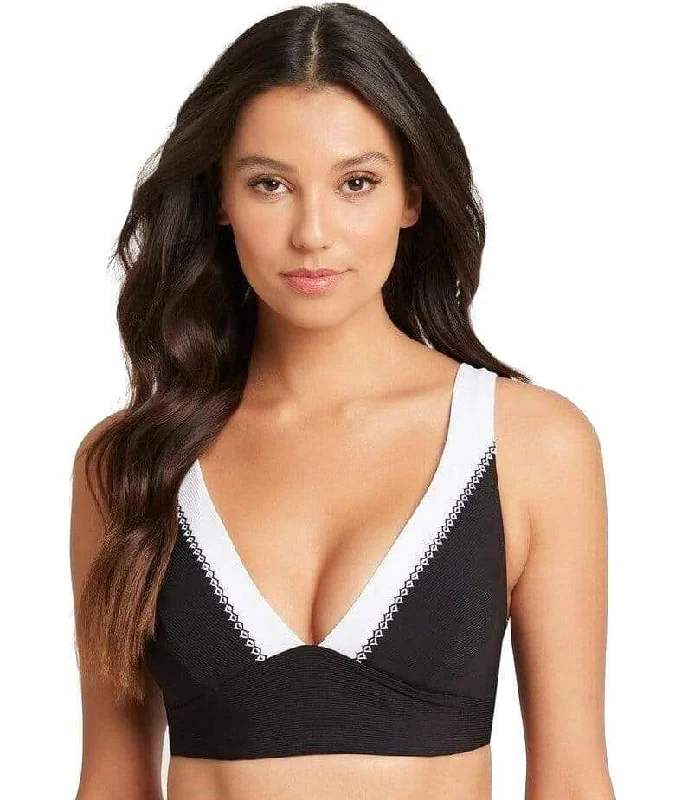 Sea Level Valentina Long Line Tri Bikini Top - Black