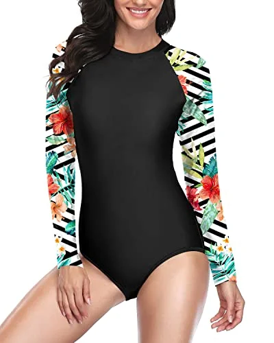 Comfortable Quick Dry One Piece Bathing Suit Rash Guard Long Sleeve Swimsuit-Black And Striped Comfortable Quick Dry One Piece Bathing Suit Rash Guard Long Sleeve Swimsuit-Black And Striped