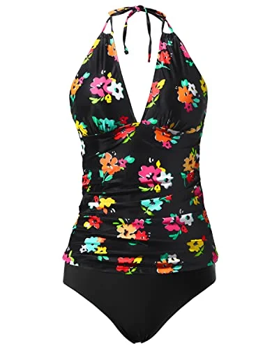 Plus Size Two Piece Halter Padded Bra Tankini