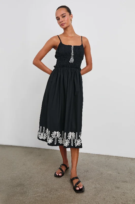 BAJA DRESS - BLACK IVORY PALM TREES