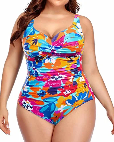 Plus Size Twist Front Ruched One Piece Swimsuits Women's Tummy Control Bathing Suits Plus Size Twist Front Ruched One Piece Swimsuits Women's Tummy Control Bathing Suits