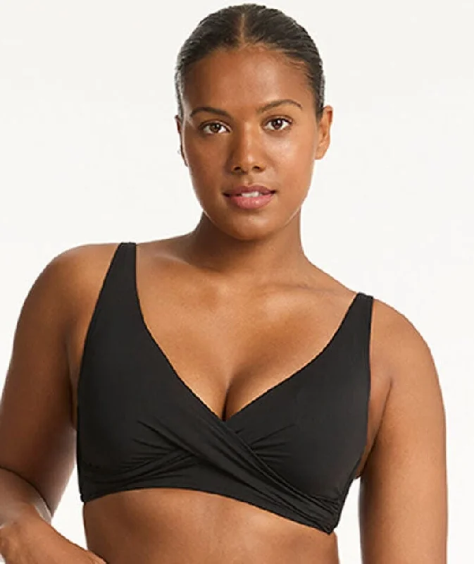 Sea Level Eco Essentials Cross Front A-DD Cup Bikini Top - Black