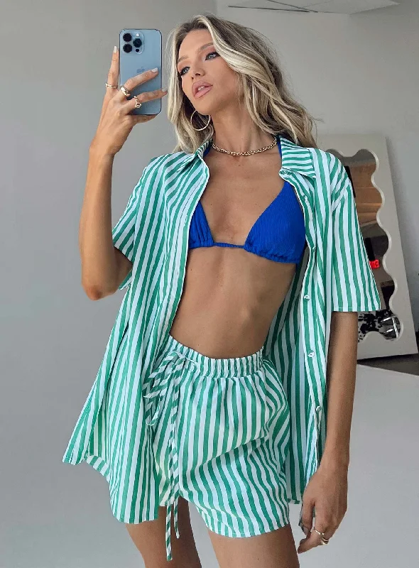 Chloe Short Sleeve Set Green Stripe