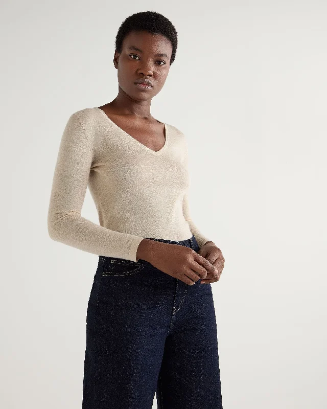 Women's Imogen Superfine Cashmere V Neck Sweater Sandstone Brown