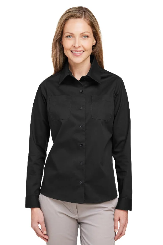 Harriton Womens Advantage Wrinkle Resistant Long Sleeve Button Down Shirt w/ Double Pockets - Black Harriton Womens Advantage Wrinkle Resistant Long Sleeve Button Down Shirt w/ Double Pockets - Black