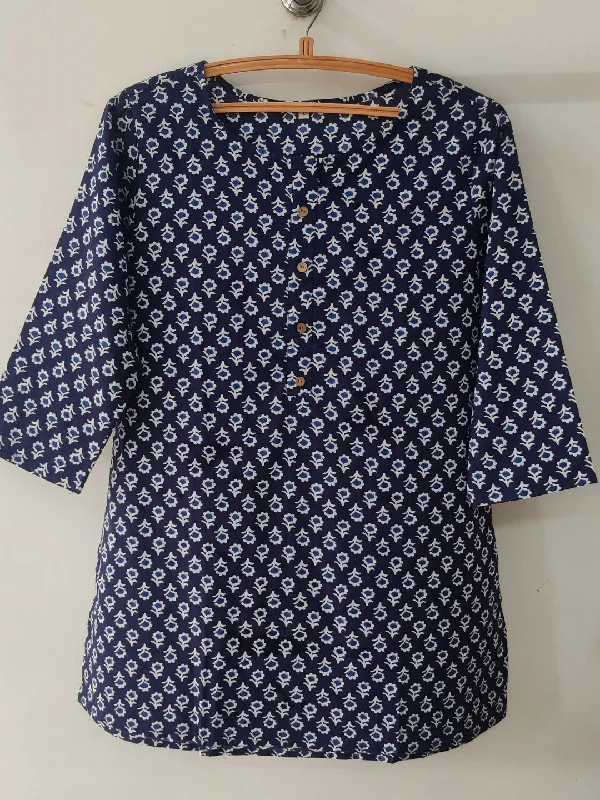 Pure Cotton Printed Short Kurta - Navy Blue