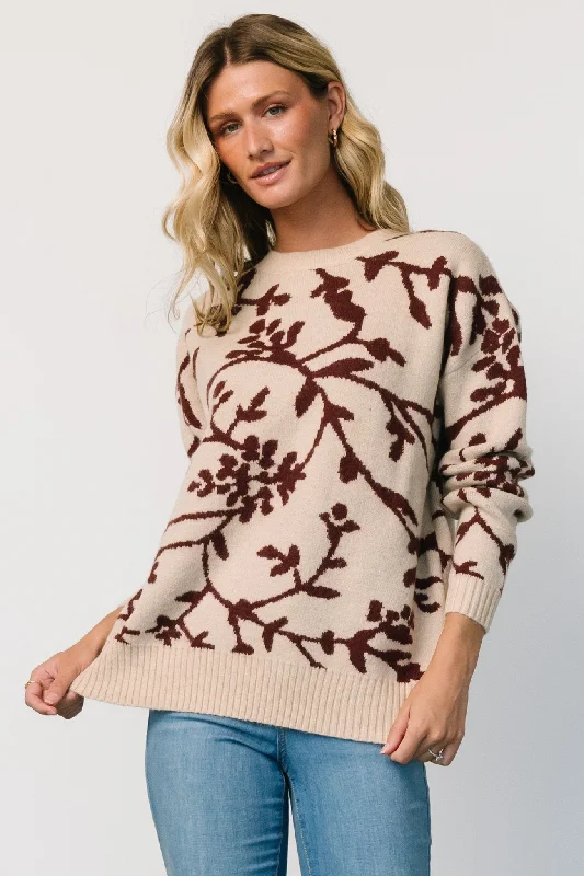 Hallstatt Sweater | Beige + Merlot Print