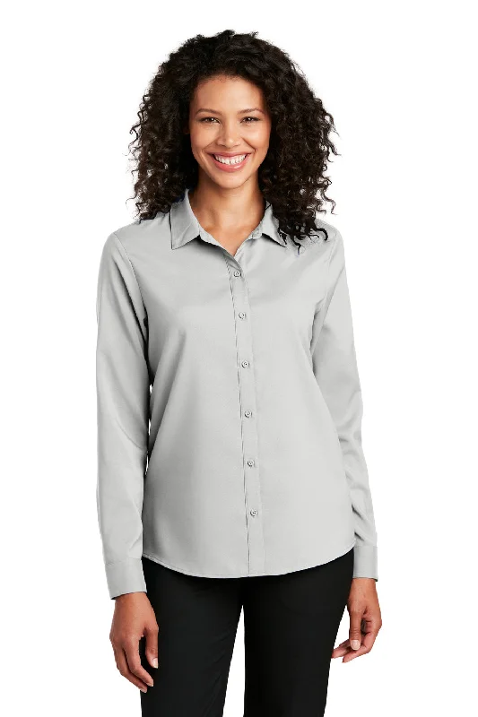Port Authority Womens Performance Moisture Wicking Long Sleeve Button Down Shirt - Silver Grey - Closeout Port Authority Womens Performance Moisture Wicking Long Sleeve Button Down Shirt - Silver Grey - Closeout