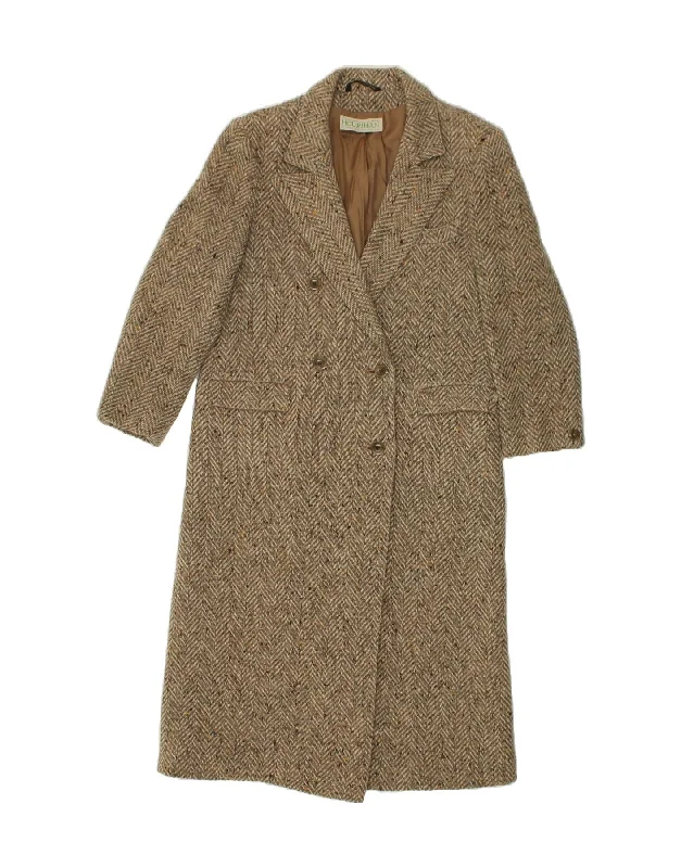 JIMMY HOURIHAN Womens Double Breasted Coat UK 14 Medium Brown Chevron