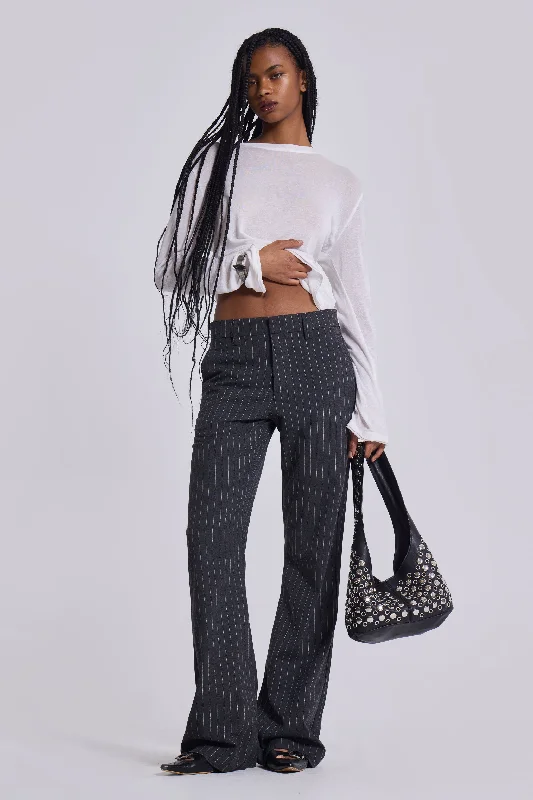 Grey Pinstripe Stacked Bootcut Suit Pants