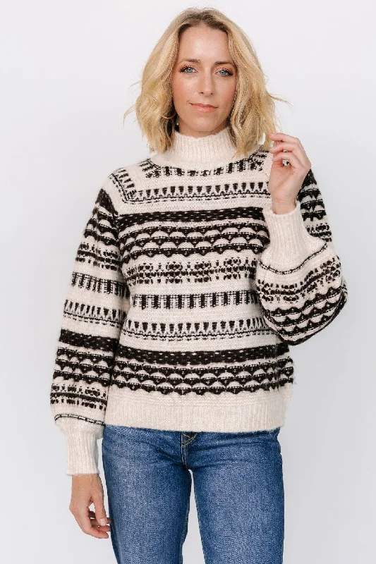 Guadalupe Mock Neck Sweater | Ivory + Chocolate