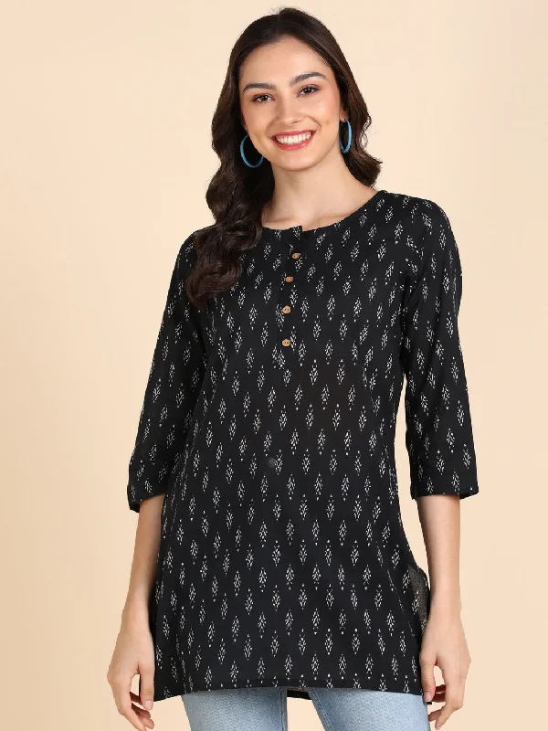 Pure Cotton Ikkat Printed Top - Black