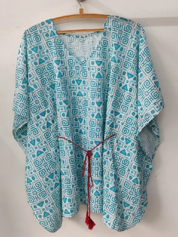 Abstract Printed Kaftan Top - Blue