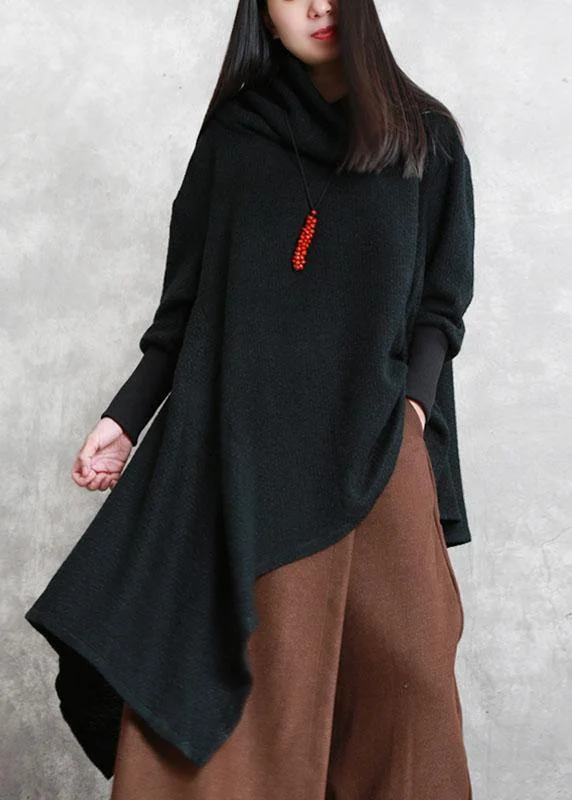 Stylish Black Turtleneck Asymmetrical Design Fall Knit Sweaters