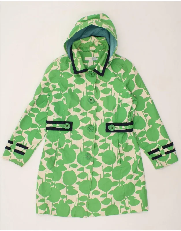 BODEN Womens Abstract Pattern Hooded Raincoat UK 12 Medium Green Cotton