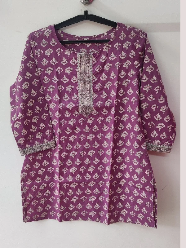 Pure Cotton Embroidered Top - Purple