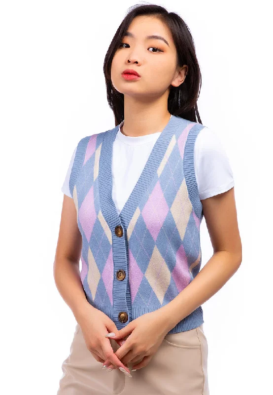 Argyle Checks Short Cardigan Sweater