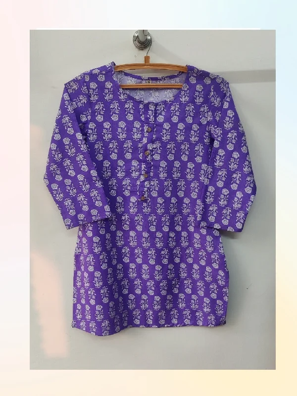 Cotton Printed Hip Length Top - Purple Booti