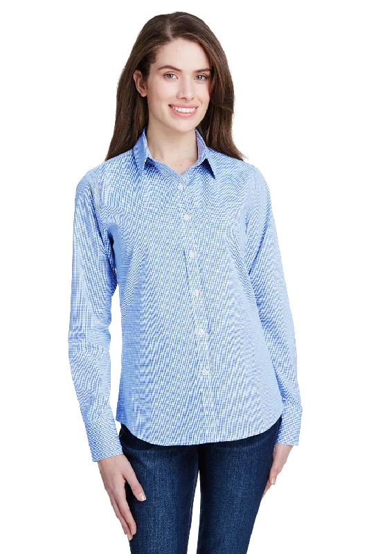 Artisan Collection Womens Microcheck Gingham Long Sleeve Button Down Shirt - Light Blue/White