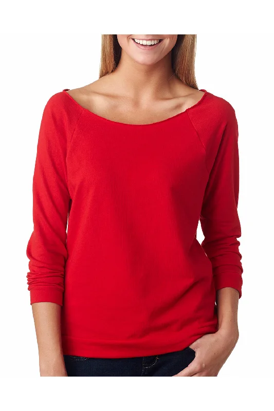 Next Level Womens French Terry 3/4 Sleeve Wide Neck T-Shirt - Red - Closeout