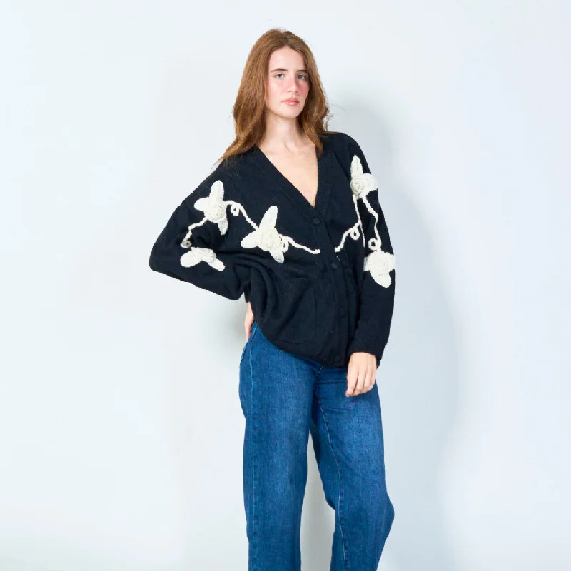 Embroidered floral oversized cardigan wholesale