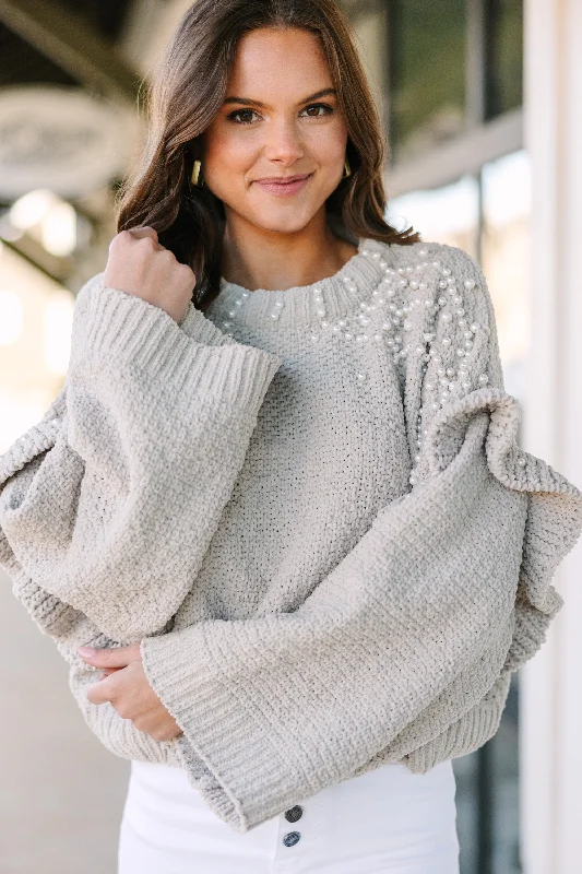 It's All Here Taupe Brown Embellished Sweater