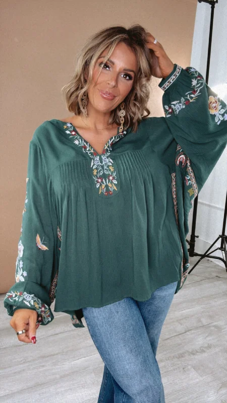 Ellie Embroidered Blouse, Green