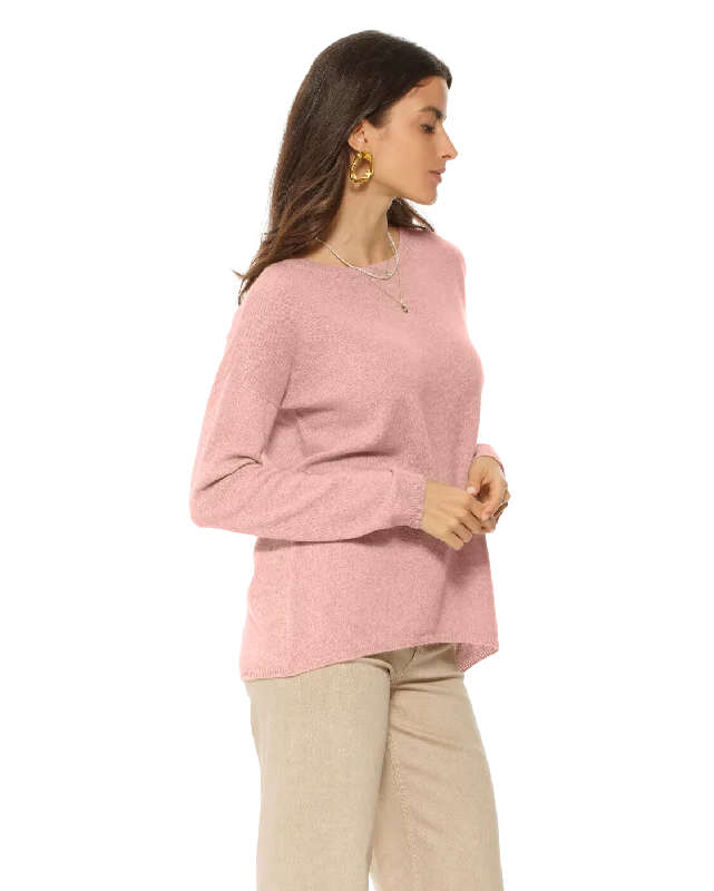 Women's Oversized Cashmere Boatneck Sweater Peach by Monticelli Cashmere