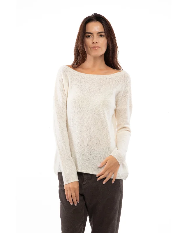 Women's Oversized Cashmere Boatneck Sweater Milk White by Monticelli Cashmere