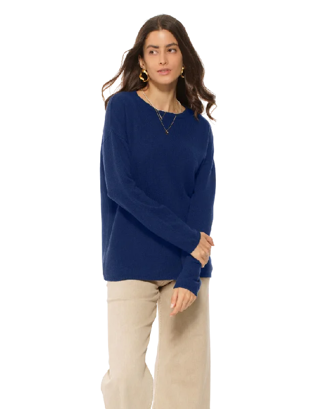 Women's Oversized Cashmere Boatneck Sweater Medium Blue by Monticelli Cashmere