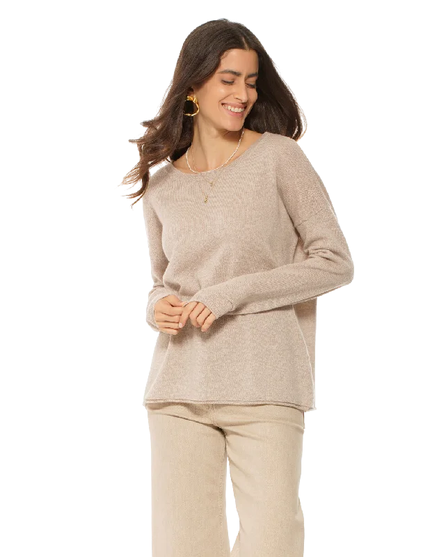 Women's Pure Cashmere Lounge Sweater Beige by Monticelli Cashmere