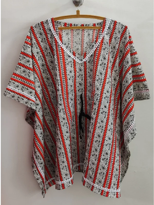 Pure Cotton Stripes Printed Kaftan Top - Orange