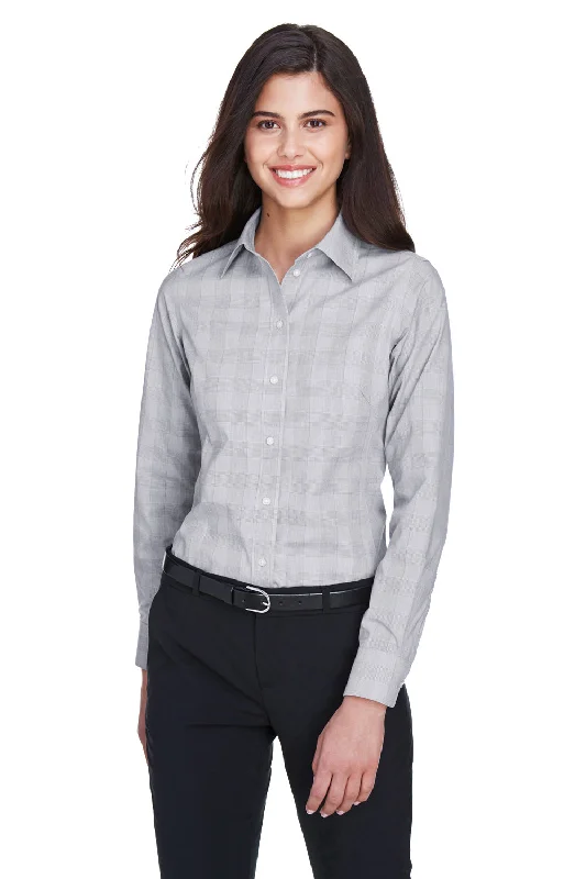 Devon & Jones Womens Crown Woven Collection Wrinkle Resistant Long Sleeve Button Down Shirt - White/Graphite Grey/Light Graphite