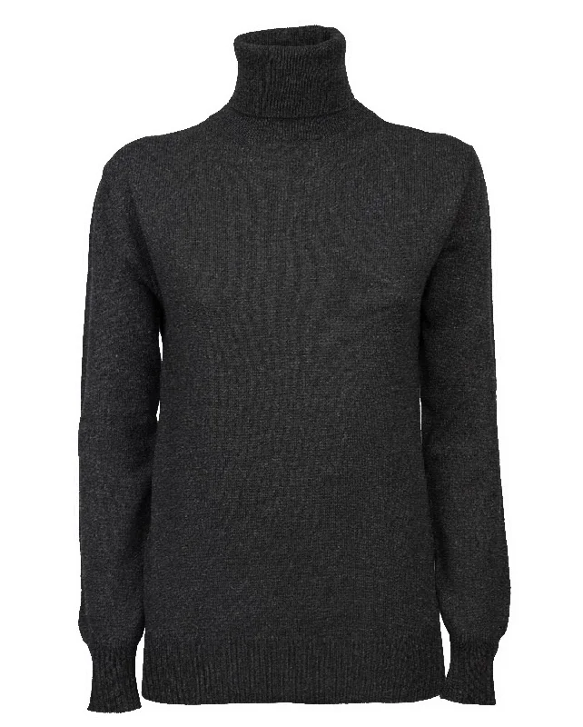 NEW FALL 24 - Women's Pure Cashmere Turtleneck Sweater Charcoal by Monticelli Cashmere NEW FALL 24 - Women's Pure Cashmere Turtleneck Sweater Charcoal by Monticelli Cashmere