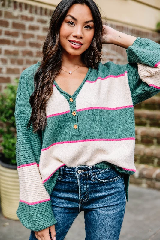 Here For You Green Striped Sweater