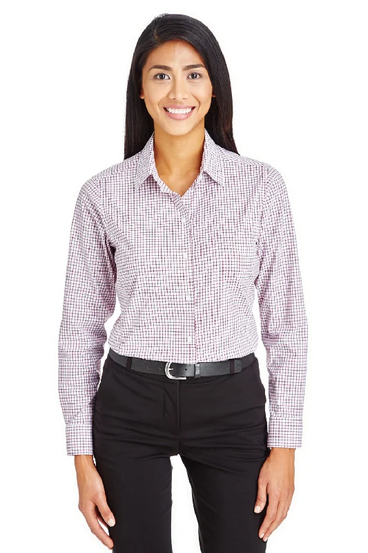 Devon & Jones Womens CrownLux Performance Moisture Wicking Long Sleeve Button Down Shirt - Burgundy/White Devon & Jones Womens CrownLux Performance Moisture Wicking Long Sleeve Button Down Shirt - Burgundy/White