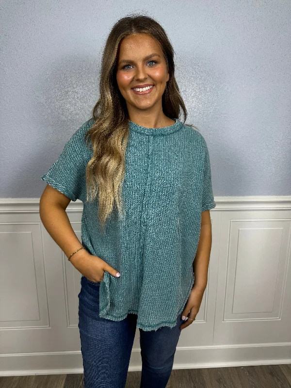 Dusty teal waffle top