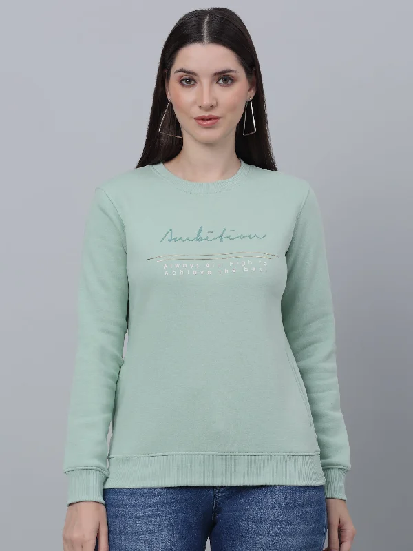 Women's Casual  MintGreen Regular Full Sleeve Pullover Sweatshirt