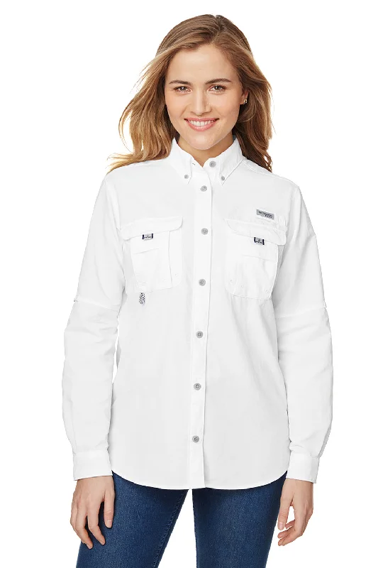 Columbia Womens Bahama Moisture Wicking Long Sleeve Button Down Shirt w/ Double Pockets - White - Closeout Columbia Womens Bahama Moisture Wicking Long Sleeve Button Down Shirt w/ Double Pockets - White - Closeout