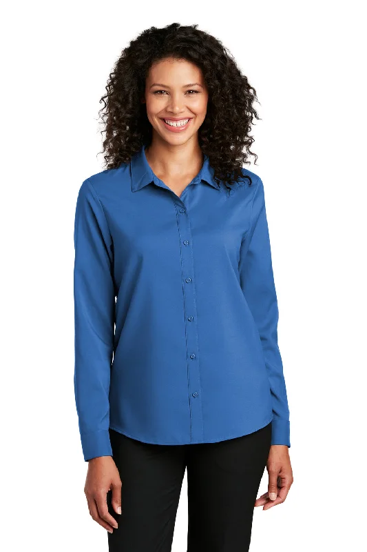 Port Authority Womens Performance Moisture Wicking Long Sleeve Button Down Shirt - True Blue - Closeout