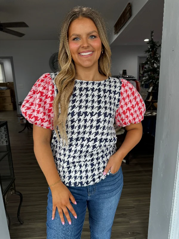 Navy & coral hounds tooth top