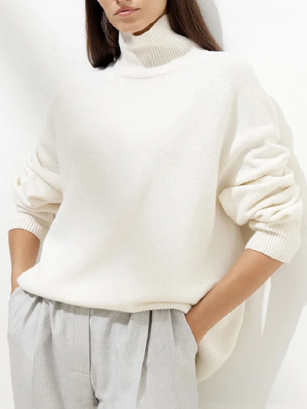 Ribbed Detail Turtleneck Dropped Shoulder Sweater