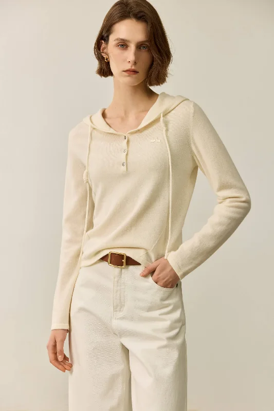 LILY Wool Drawstring Polo Collar Hooded Sweater