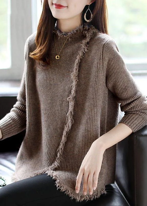 Women Coffee retro asymmetrical design Fall Knitted sweaters