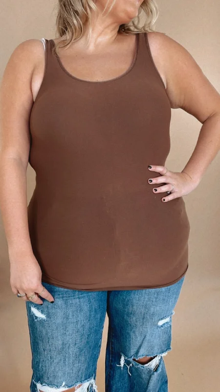 Thick Strap Basic Cami, Brown