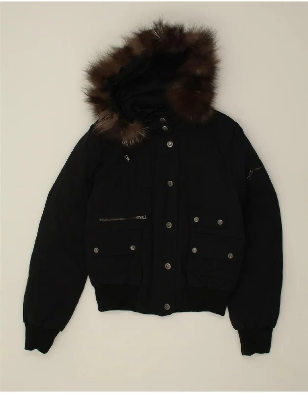 MARLBORO CLASSICS Womens Hooded Bomber Jacket EU 44 XL Black Nylon