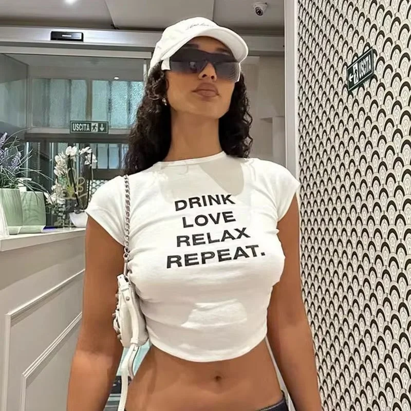 Drink Love Relax Repeat White Crop Top