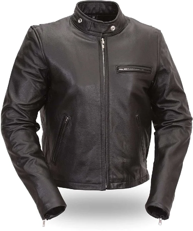 First Manufacturing FML110BMZ Black Women's Scooter Leather Jacket