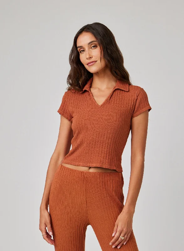 Collared Crop Top - Spring Brown