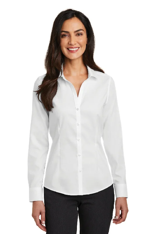 Red House Womens Pinpoint Oxford Wrinkle Resistant Long Sleeve Button Down Shirt - White - Closeout